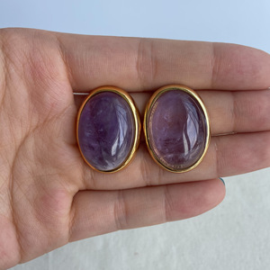Ametista Natural Outono Inverno Brincos De Luxo 22k Banhado A Ouro Real Pedra Do Parafuso Prisioneiro Para As Mulheres Jóias