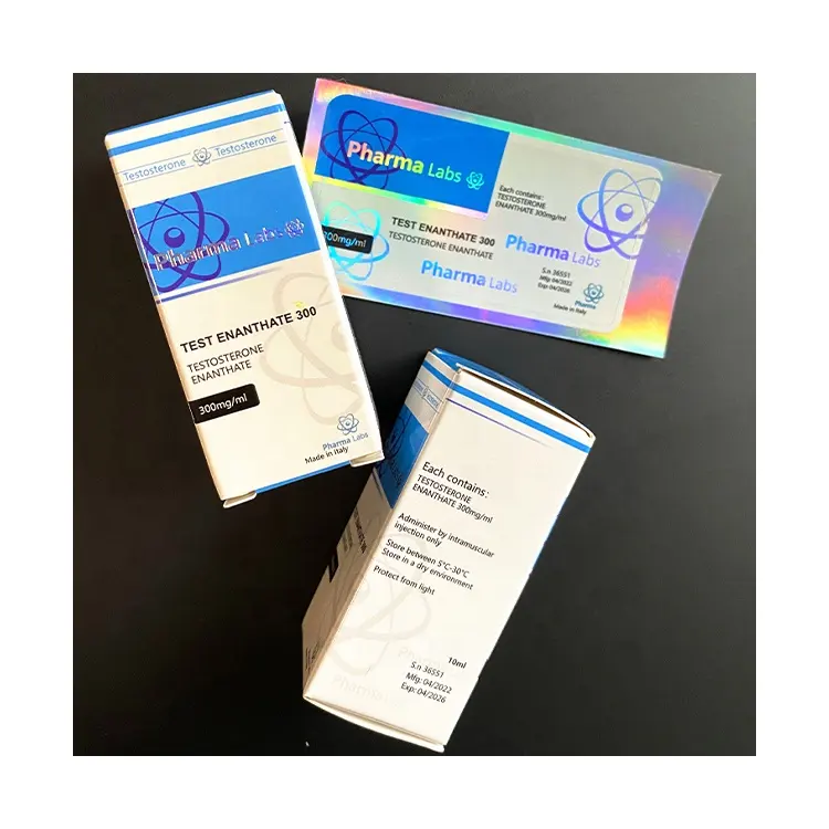 Etiqueta y caja de Vial 54, Impresión de marca personalizada, prueba E 300, impresión de etiqueta Vial para pegatina holográfica de 10ml
