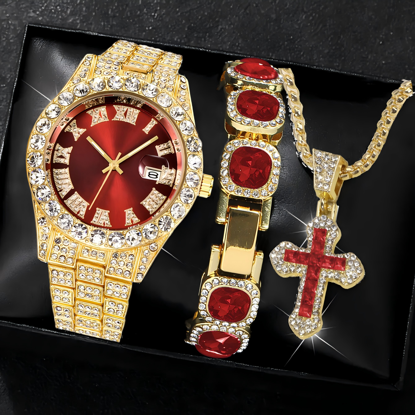 Gold red watch + gold red 2pcs set
