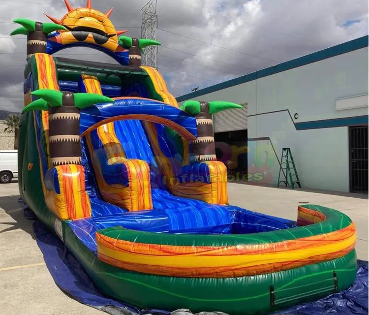 Quintal toboágua palmeira tropical mármore pulando bouncer combo comercial casa do salto inflável water slide com piscina