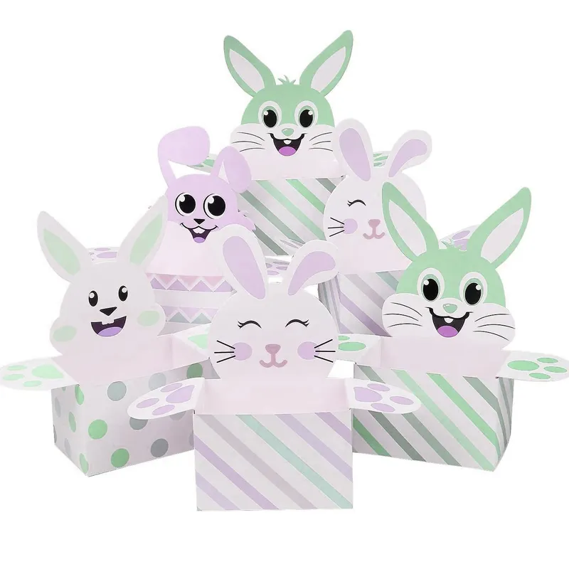 Custom Easter 2024 Candy Gift Paper Box Easter Bunny Plush Rabbit Doll Packaging Gift Box