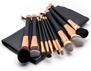 Professionalแต่งหน้าแปรง 11 PCSชุดLuxuryเครื่องสำอางค์แปรงหนังคลัทช์,โหดร้ายฟรี
