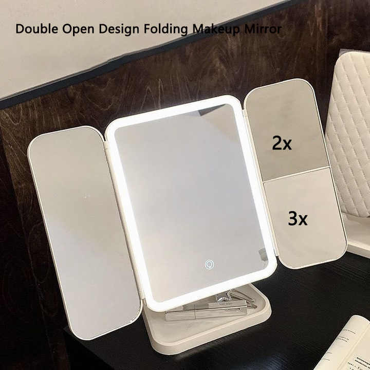 Magnifying Folding Tabletop Led Lighting Foldable Desktop Beauty Equipment Rechargeable Makeup Device Cosmetic LED Mirror