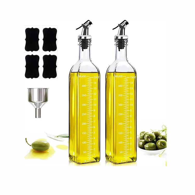 Olive Oil Bottle 2 Pack 17oz Oil and Vinegar Dispenser Set Clear Oil Bottles Container for Kitchen Custom Package Box