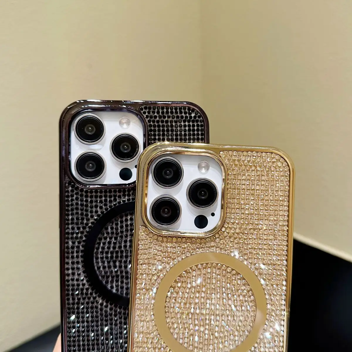 Casing ponsel desainer bling berkilau, untuk iPhone 16 15 14 13 12 11 berlian mengkilap magnet casing ponsel mewah untuk iPhone 15