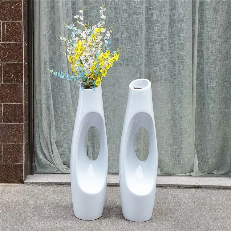 Vaso di terra Moderna Simple Design Bianco Alto Basamento Vaso Hotel Indizio Decor Vasi Per Fiori Elegante Foro Vaso di Terra Per da sposa