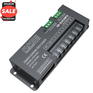 Euchips DMX RGBW Decodificador Controlador LED Ajustable RDM 4CH DC 12V 24V 5A 12V Controlador de Iluminación de Entrada y Salida de 48V - Product Image 1
