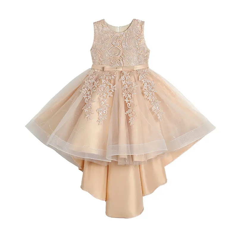 new girls fluffy mesh princess gown Beautiful piano party dress for child Lovely lace trailing dress