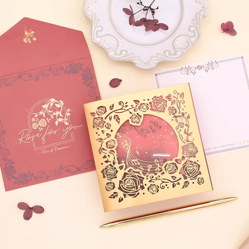 3D estampado en caliente hueco tarjeta de felicitación bendición regalo cumpleaños graduación confesión romántico manuscrito sobre en blanco postal