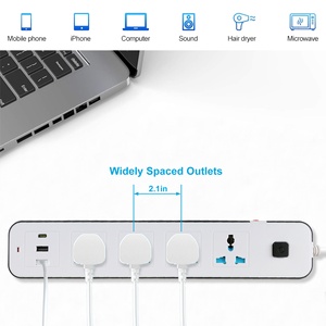 带Usb和C型延长线的3个插座通用扩展插座多路电源带 - Product Image 4