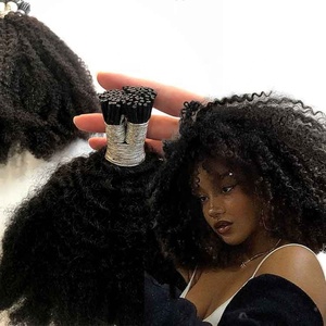 Factory Keratin bonds 100% Cabello humano Prebonded mujeres onda rizada yaki micro Link extensiones de cabello i tip extensiones de cabello humano