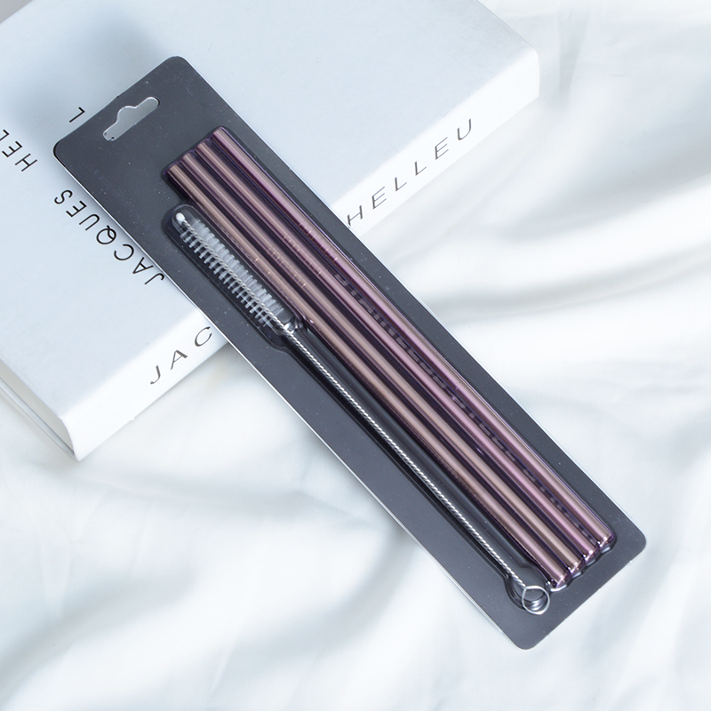 ensemble de pailles droites en or rose
