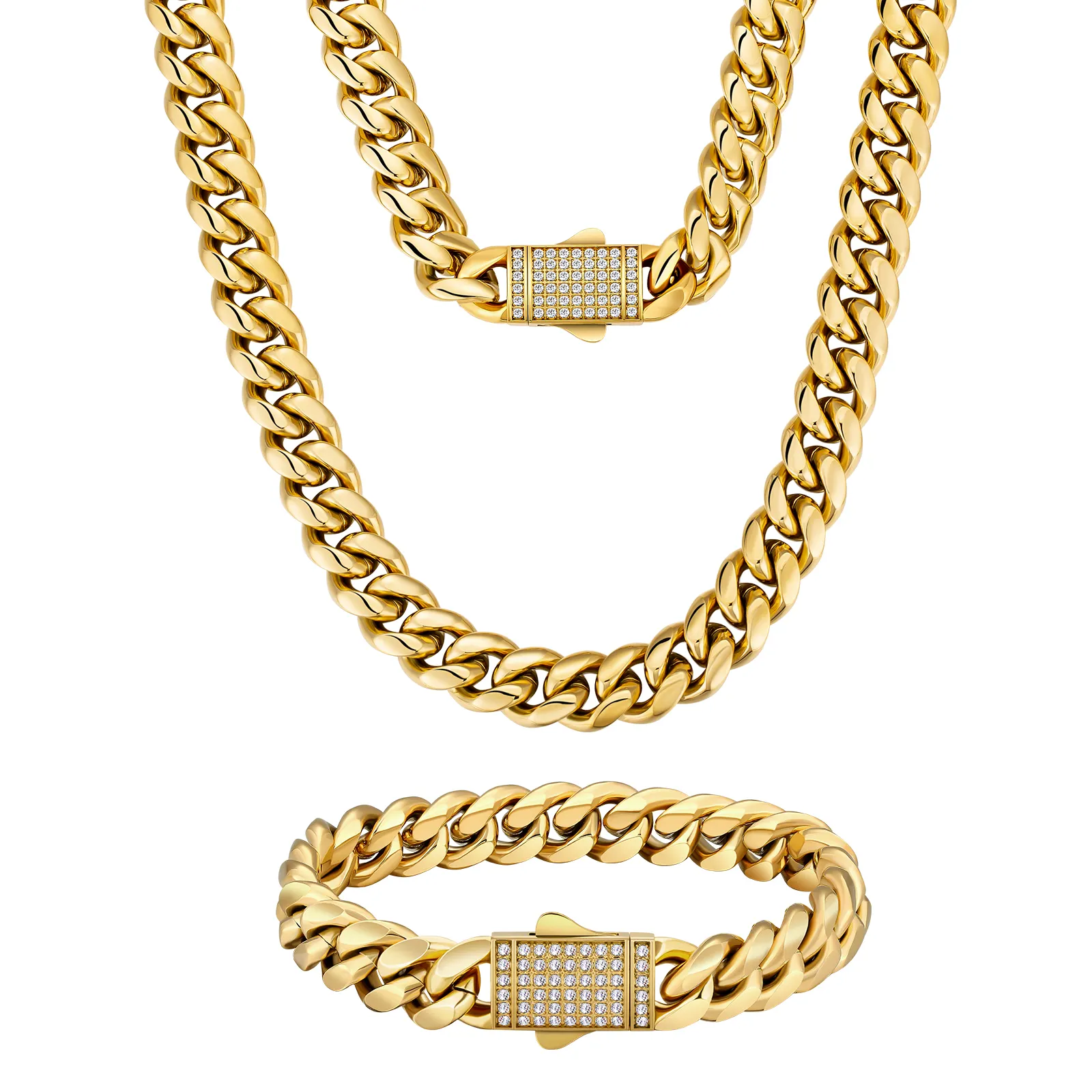 12mm Iced Out Cuban Link Chain Men Women Hip Hop Jewelry Cubic Zirconia Bracelet Real 18K Gold Filled Miami Curb Thick Necklace