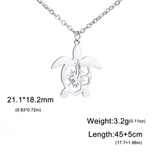 Hawaii Hibiscus Charm kolye paslanmaz çelik okyanus plaj kaplumbağa kolye kolye - Product Image 3