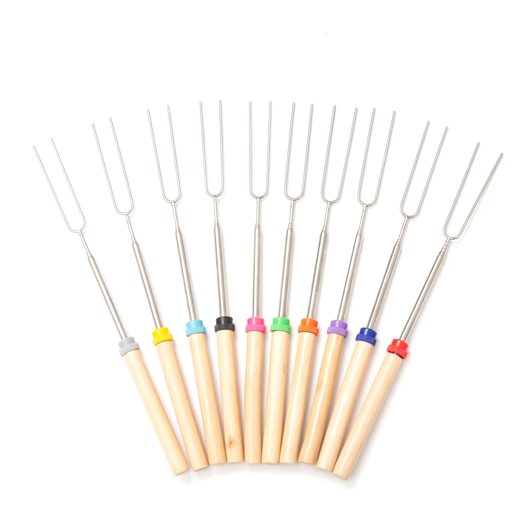 Sets personnalisables bâtons de rôtissage de guimauve bâtons télescopiques smors fourchette pour Hot-Dog avec manche en bois 31 pouces
