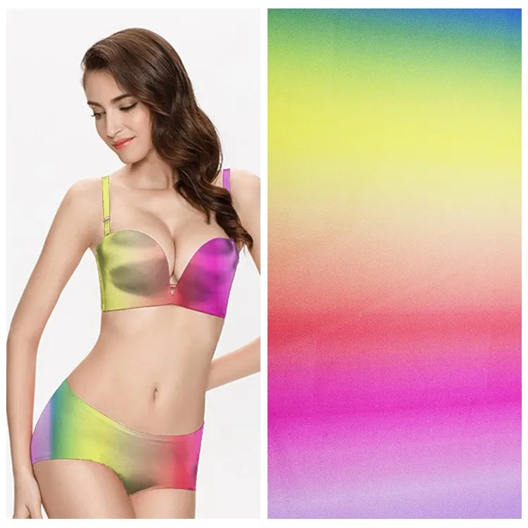 Stretch Rainbow Spandex Licras Tissu à changement de couleur Tissu de maillot de bain à changement de couleur