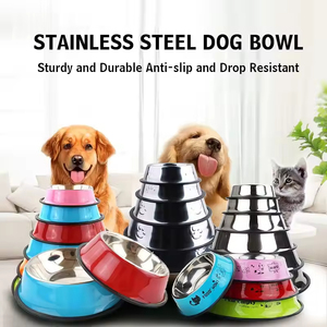 Hot Sale Eco-Friendly <span class=keywords><strong>Dog</strong></span> <span class=keywords><strong>Bowls</strong></span> com logotipo personalizado Padrão aço inoxidável Pet Feeding Bowl com Base de Borracha Estilo Elegante 'Love' - Product Image 2