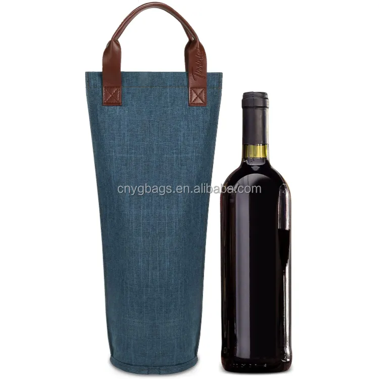 Custom Logo Thermal Wine Bottle Carrying Cooler Carrier Leather Handle Small Wine Cooler Bag Customized