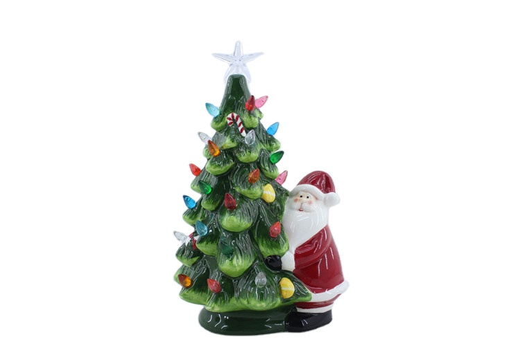 Hot sale LED Christmas decoration statue ceramic cactus ornament handmade mold gifts & crafts for sculptures home decoration