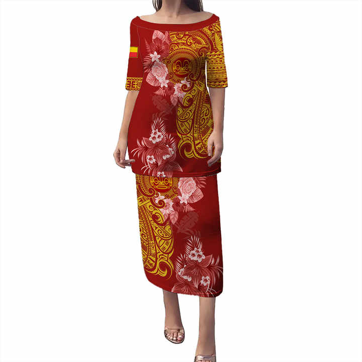 Polynesische Tropische Plumeria Tribal Rode Top En Rok Tweedelig Pak Marquesas Eilanden Puletasi Damesjurken Drop Shipping