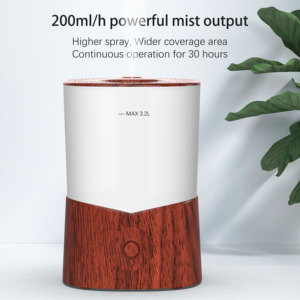 Umidificatore a nebbia a 7 colori con diffusore di aromi per umidificazione dell'aria domestica in legno portatile per uso domestico e esterno