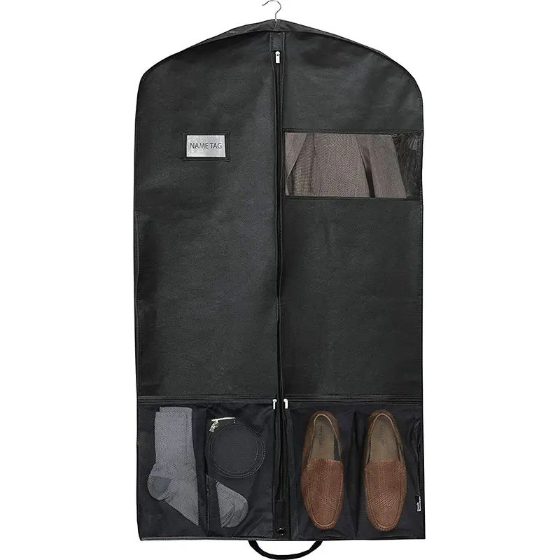 Bolsa de traje de alta resistencia con bolsillo, bolsas de polietileno plegables para ropa para hombre, funda de tela, bolsas de viaje, equipaje, funda de traje personalizada