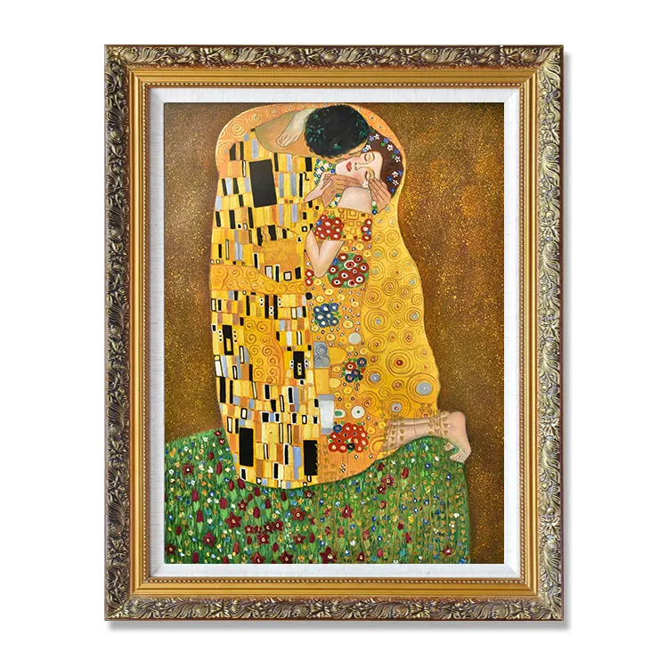 Großhandel Museum Qualität handgemachte alte Meisterwerk Der Kuss von Klimt Berühmte Malerei Leinwand Reproduktion Kunst