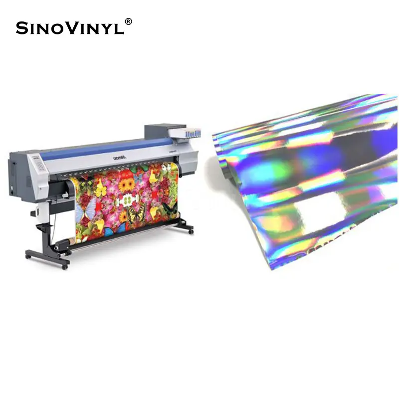 SINO VINYL Großhandel Chrom Laser Regenbogen Selbst klebende Etiketten aufkleber Holo graphische Tinten strahl druck Vinyl folie