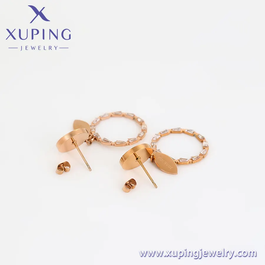 81064 เครื่องประดับXuping เครื่องประดับแฟชั่นElegant Romanticคลาสสิกที่ถอดออกได้Zircon Rose Goldสแตนเลสสตีลต่างหู