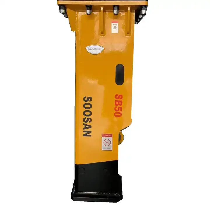 Martillo hidráulico SOOSAN-Modelo SB 50 tipo caja adecuado para miniexcavadoras retroexcavadoras y minicargadoras para excavar.