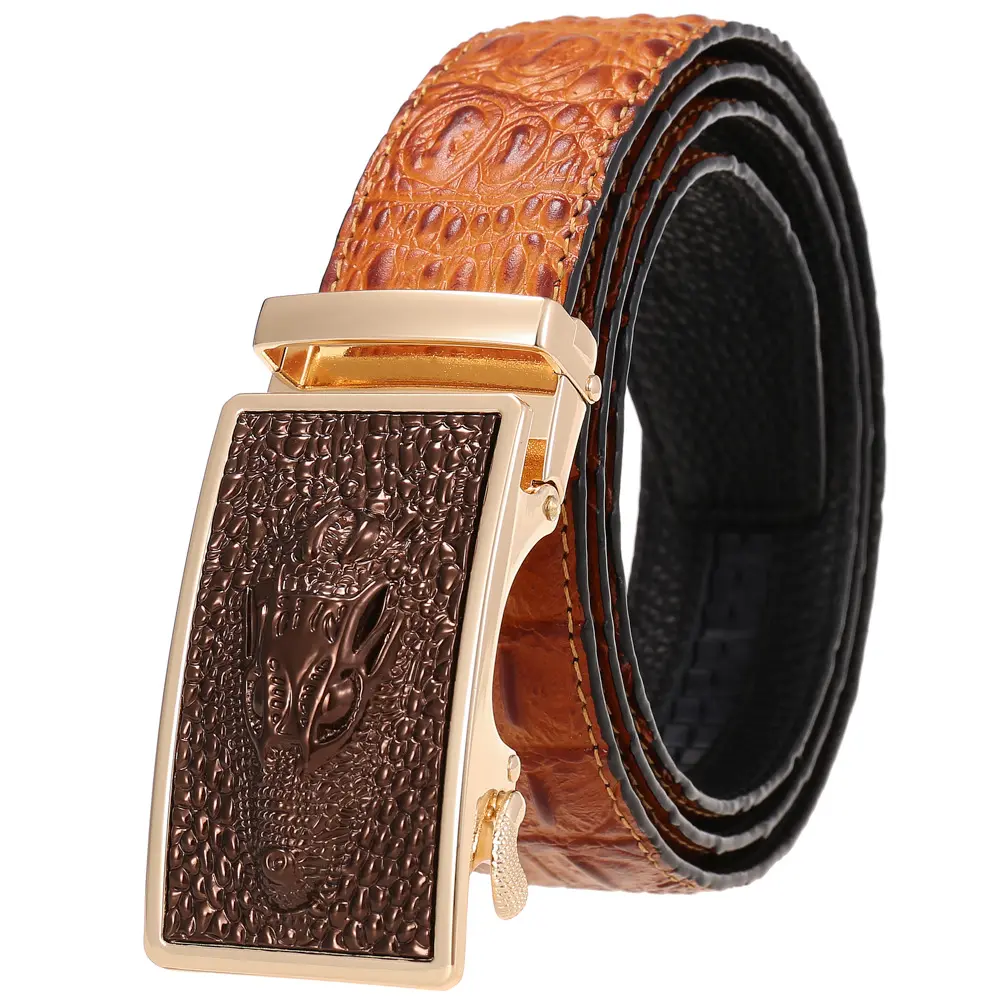 alloy Automatic Buckle colourful Crocodile Skin Pattern Genuine Leather belt reversible luxury business men belt