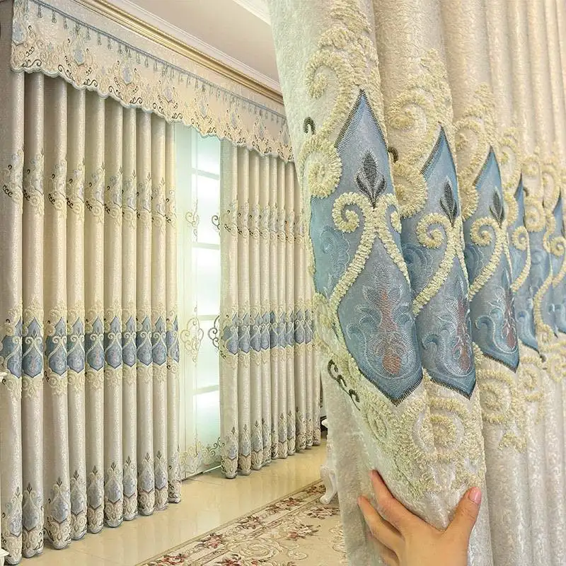 Tirai Kustom Jepit Lipatan Emas Payet Emas Ruang Tamu Desain Tirai Bordir Mewah