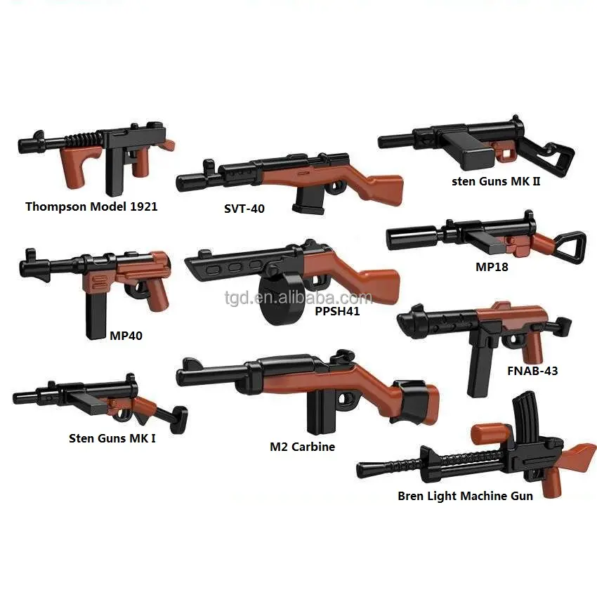 WW2 silah aksesuarları askeri silah seti silah minifigs oyuncak silahlar için tasarlanmış mermi ile oyuncak inşaat blokları çocuklar için