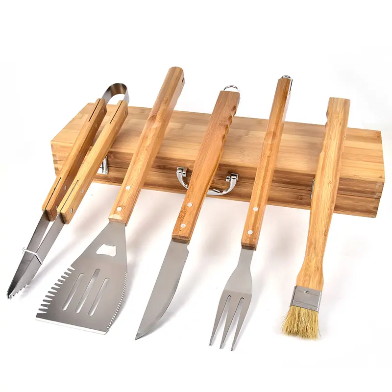 Инструменты для барбекю с деревянной ручкой, набор для барбекю, набор уличных грилей, набор инструментов для барбекю с деревянной коробкой