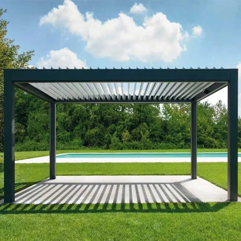 Customized high quality Electric Stainless outdoor courtyard garden UV Resistant Gazebo windproof pavilion louver Pergola canopy