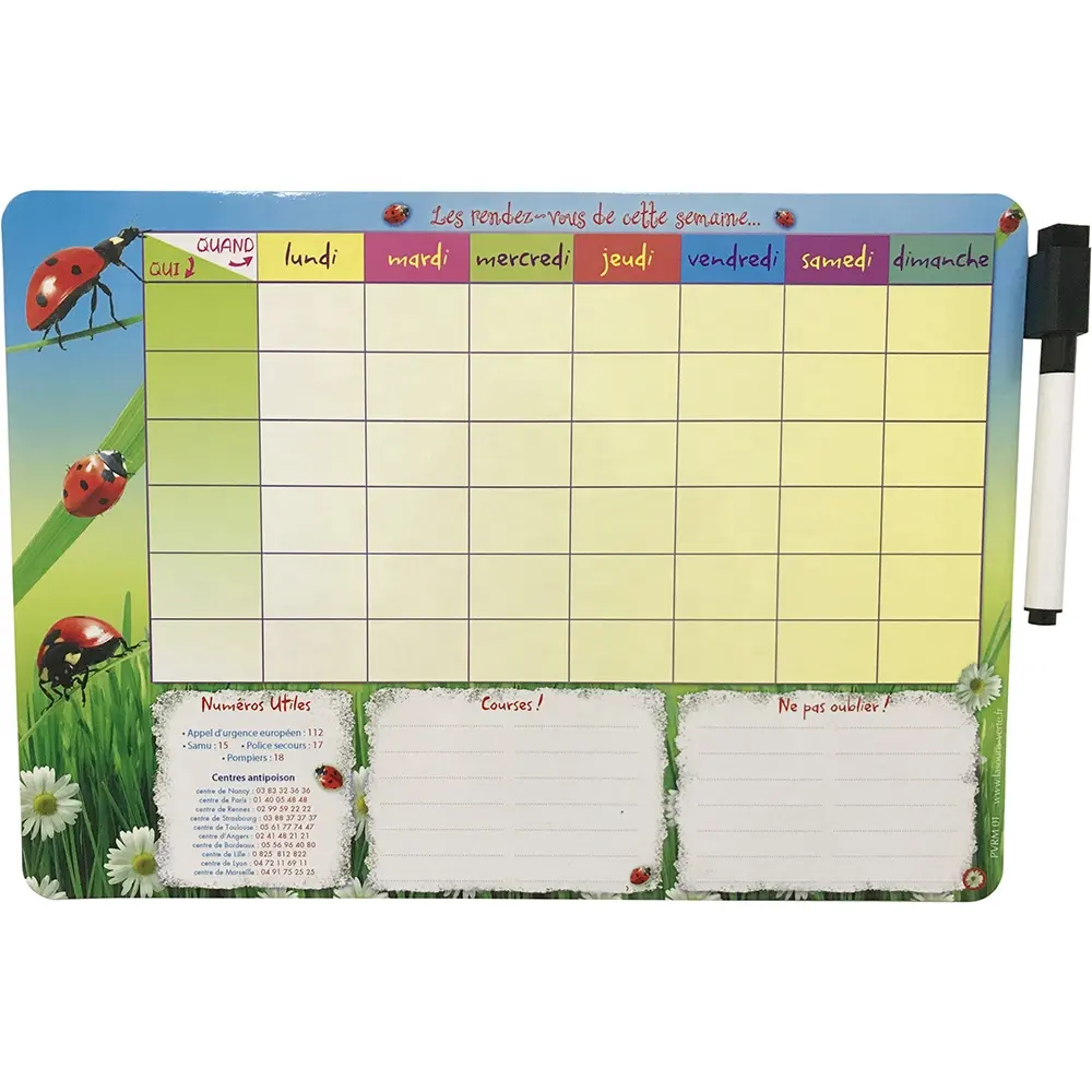 Custom removable dry erase magnetic whiteboard weekly calendar planner board