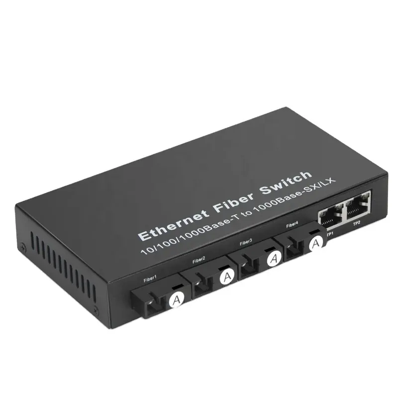 4 fiber endüstriyel ağ anahtarı 2 RJ45 Port medya dönüştürücü hızlı Ethernet dönüştürücü