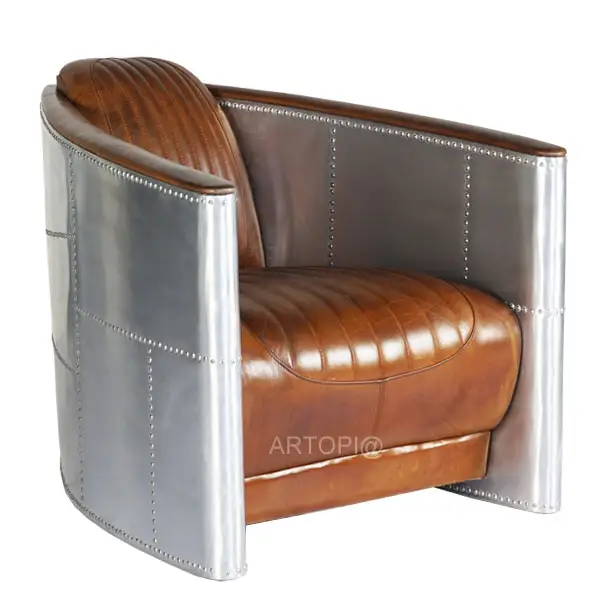 Fauteuil personnalisé de luxe en aluminium, mobilier de salon, style européen rétro, pièce en cuir, haut de gamme