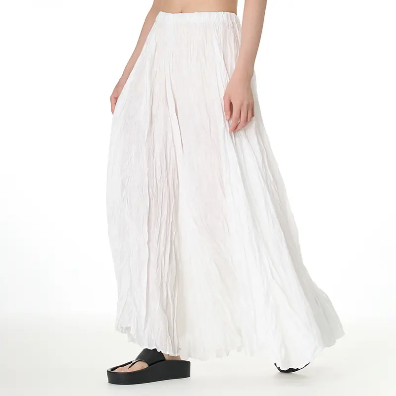 Faldas largas plisadas de estilo coreano para mujer, ropa de calle Lisa Vintage de Color sólido, falda Maxi de cintura alta, Faldas para mujer, ropa