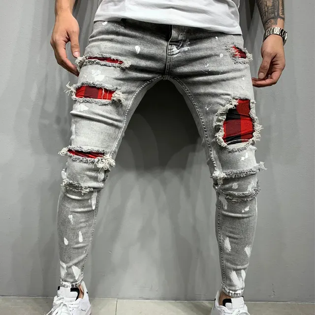Calça jeans masculina personalizada por atacado, calça jeans jogger nova moda masculina, jeans masculina oem de alta elasticidade