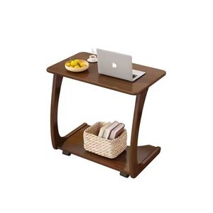 Mesa de centro de madera maciza de estilo antiguo, mesa auxiliar de madera perezosa móvil, escritorio de aprendizaje móvil de madera maciza, muebles de sala de estar - Product Image 1