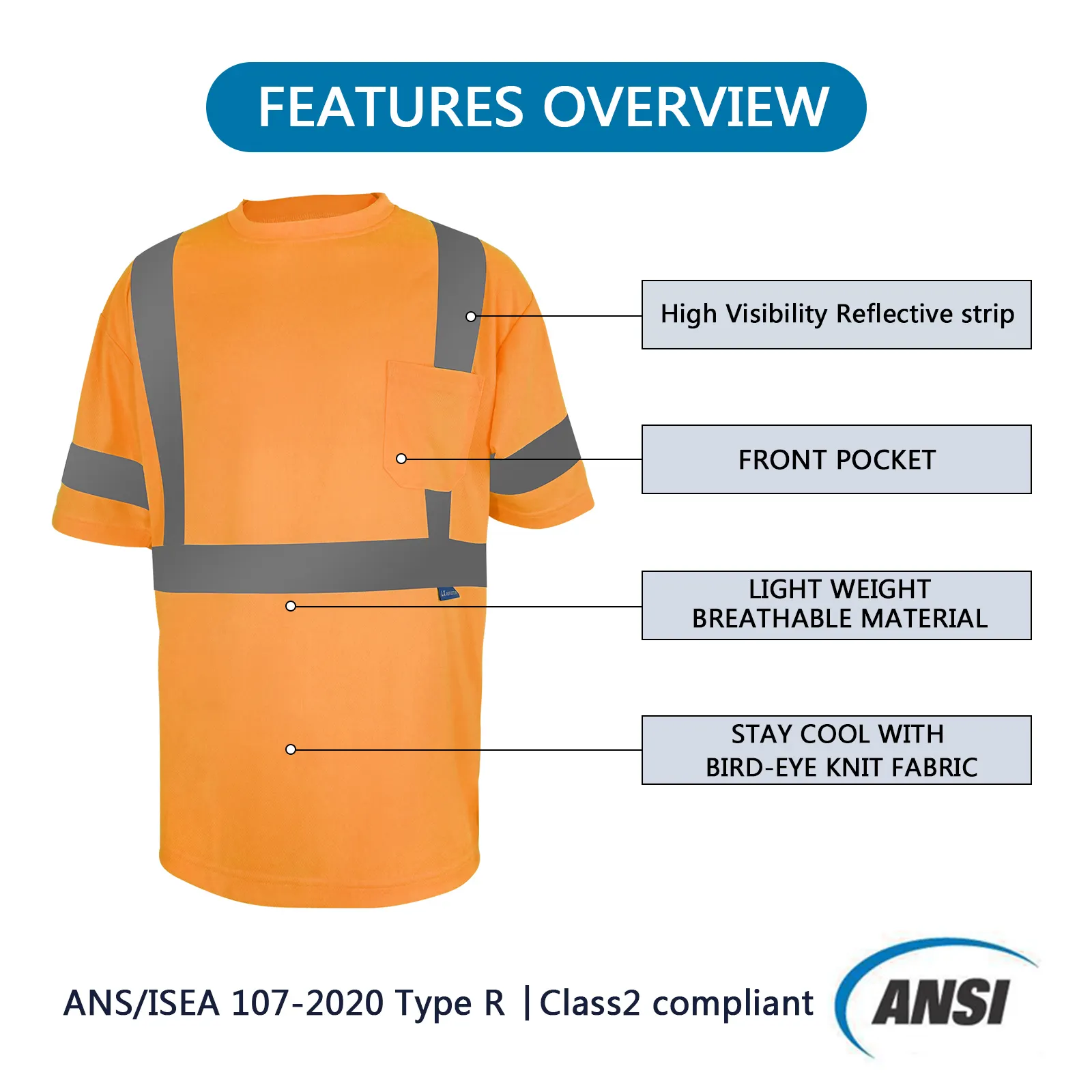 LX Stock T-shirt de sécurité réfléchissant quantité minimale de commande basse Orange T-shirt polo à manches courtes avec logo réfléchissant