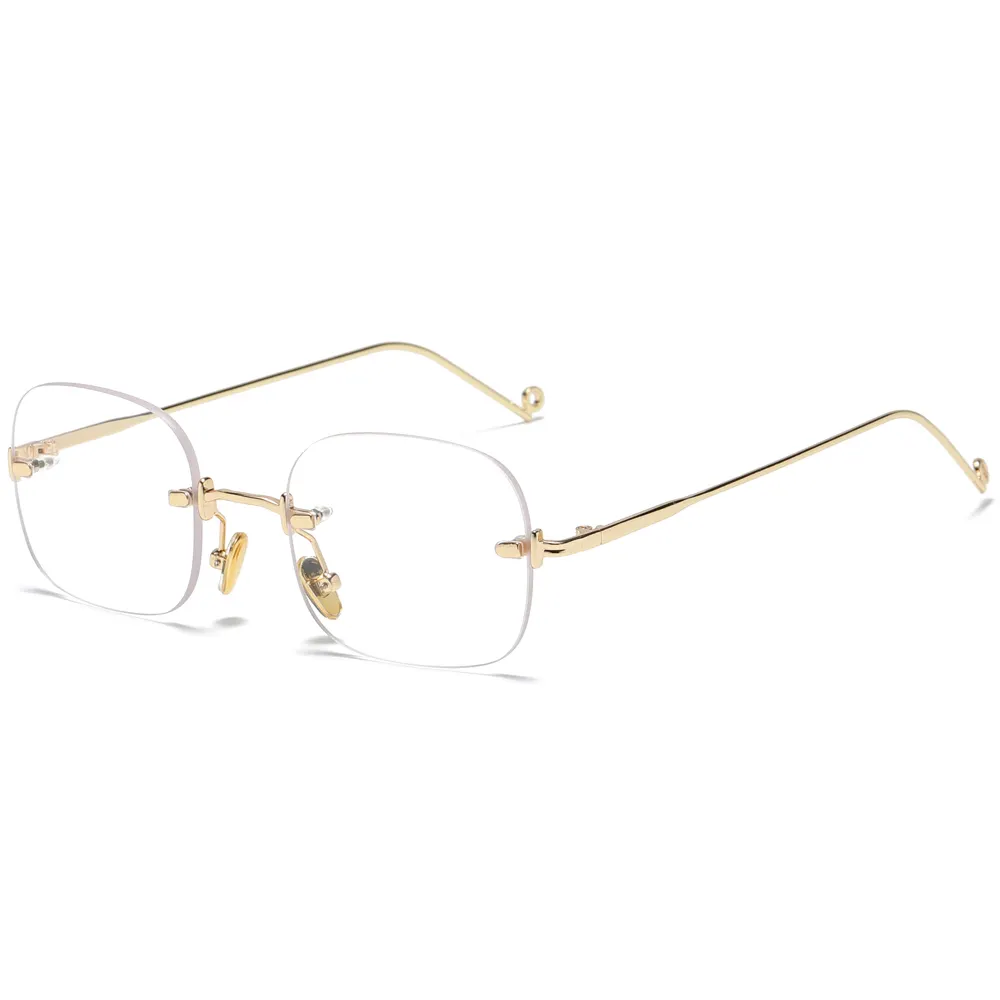 Oro metallo occhiali quadrati per le donne senza montatura rettangolare commercio all'ingrosso montature da vista da uomo
