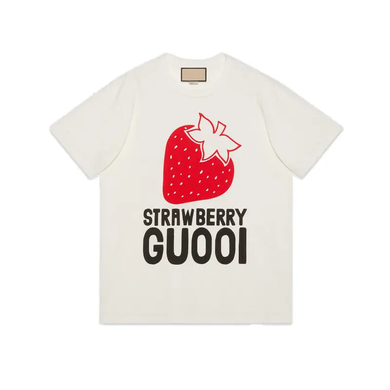T-shirt graphique fraise blanc fille-Haut d'été en coton décontracté vibrant