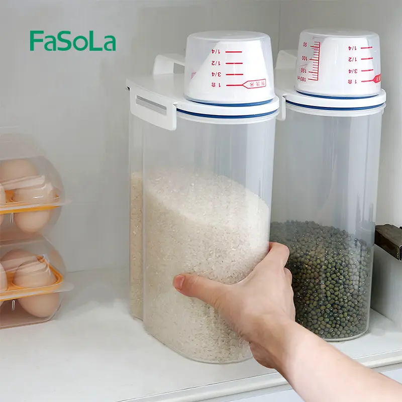 FaSoLa-tanques de plástico herméticos para almacenamiento de alimentos, caja contenedora de granos de cereales, arroz, dispensador libre de BPA