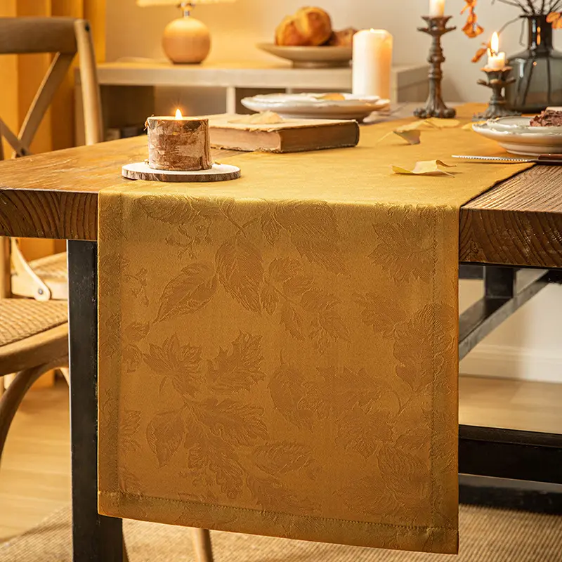 Chemin de table nouveau style chinois feuille jacquard nappe tissu fabricant en gros
