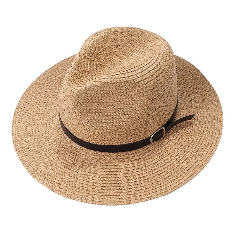 Ruimantike nuevo estilo vaquero playa verano Jazz cinturón hebilla sombreros para el sol ala ancha hombres mujeres papel paja Fedora Panamá sombrero