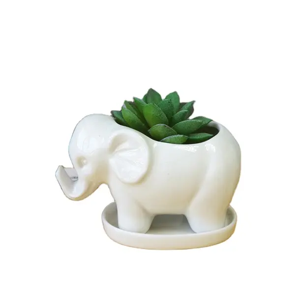 Kawaii Blumentöpfe Keramik weißer Elefant Blumentopf, Elefant Pflanzer Keramik Blumentopf weiß