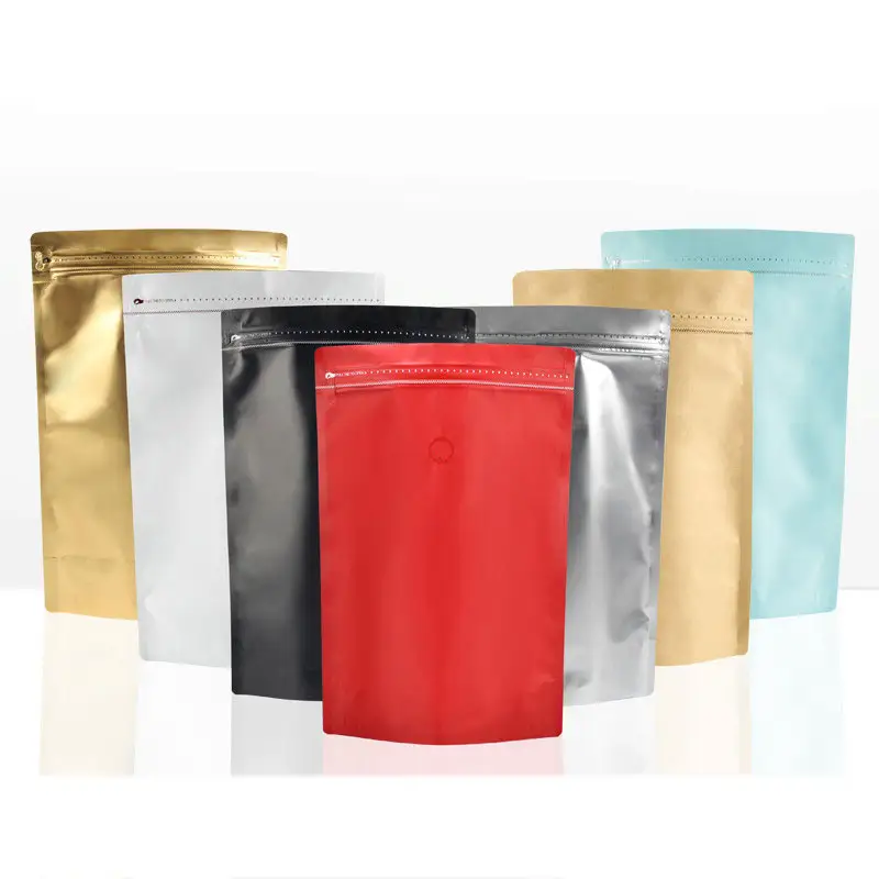 250g 125g 500g 1kg 12 sacco di caffè sacchetto di imballaggio con cerniera valvola all'ingrosso marrone fondo piatto nero personalizzato stampato