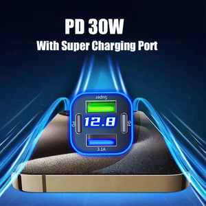 4合1 USB C车载充电器双PD超快速充电适配器，适用于iPhone 15 Pro Max 14 <span class=keywords><strong>Plus</strong></span>华为一加三星OPPO Vivo